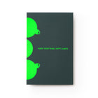 A dark green holiday card with bright neon green ornament shapes along the edges and the text "MERRY EVERYTHING. HAPPY ALWAYS" in matching neon green at the center.