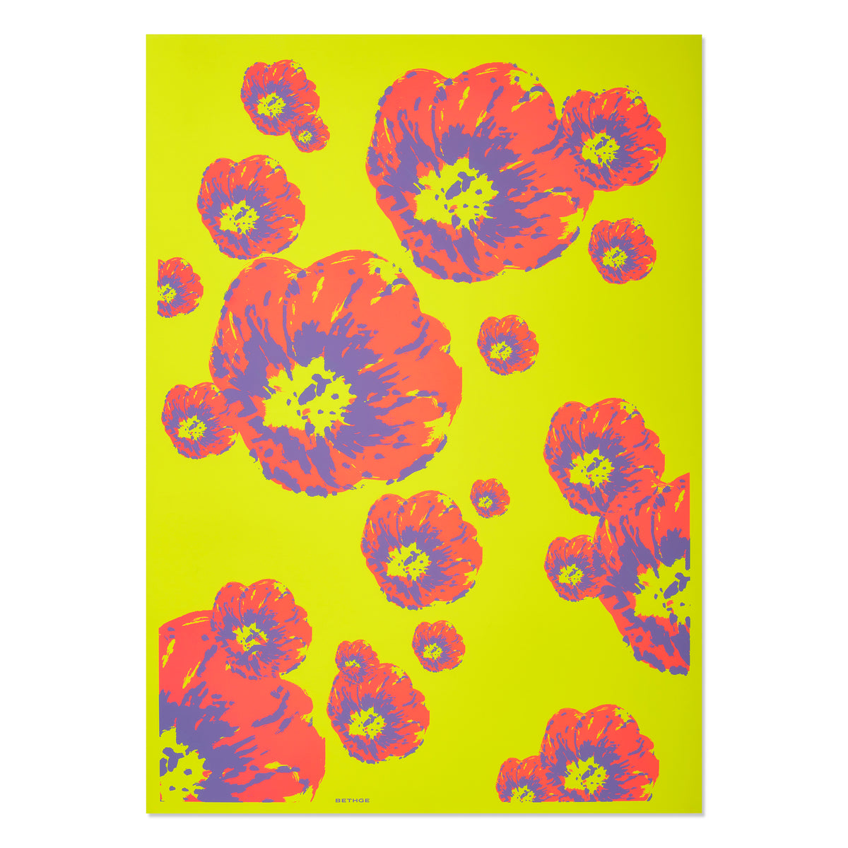 Corn Poppy Neon Orange/Purple on Beige