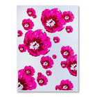 A light grey wrapping paper featuring bold, oversized poppy-style flowers in vibrant neon pink, with painterly brushstroke textures and scattered blooms creating a modern, expressive look.