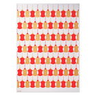 ChatGPT said:

A silver wrapping paper patterned with alternating rows of red and gold Christmas ornaments hanging from strings, creating a bold and festive design.