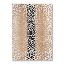 A decorative wrapping paper design featuring a leopard-inspired pattern in warm gold/beige tones, with a bold vertical stripe of black running down the center.