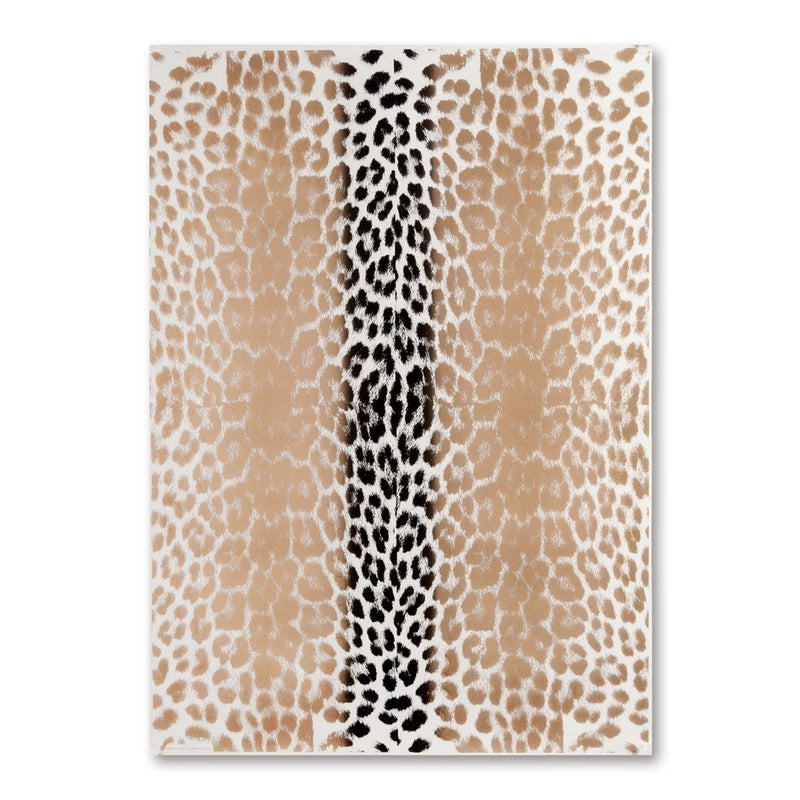 A decorative wrapping paper design featuring a leopard-inspired pattern in warm gold/beige tones, with a bold vertical stripe of black running down the center.