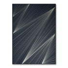 A dark blue wrapping paper decorated with precise diagonal line patterns in silver, creating a refined and modern graphic design.