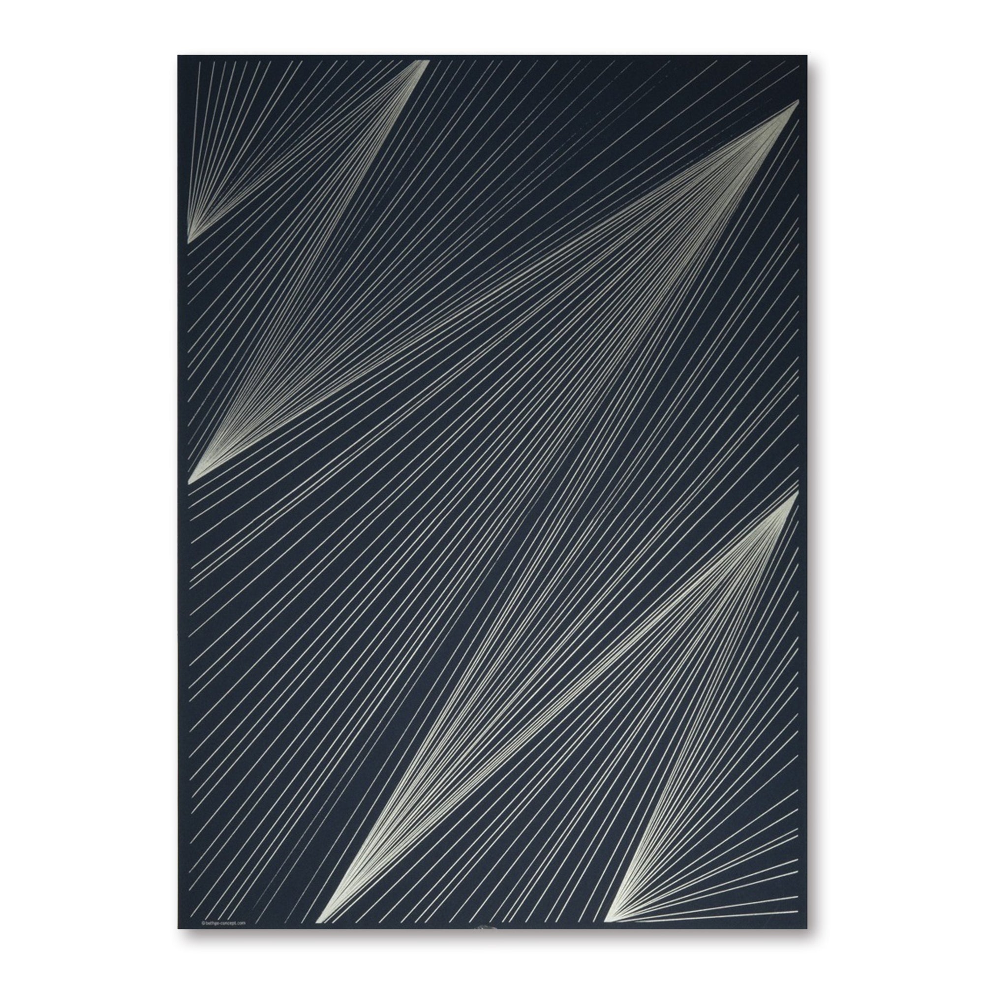 A dark blue wrapping paper decorated with precise diagonal line patterns in silver, creating a refined and modern graphic design.