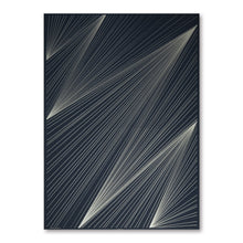 A dark blue wrapping paper decorated with precise diagonal line patterns in silver, creating a refined and modern graphic design.