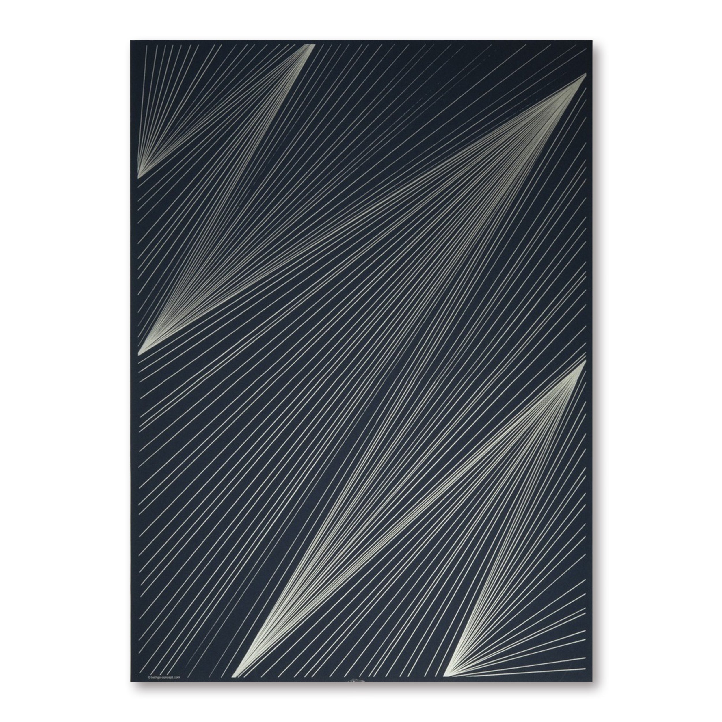 A dark blue wrapping paper decorated with precise diagonal line patterns in silver, creating a refined and modern graphic design.