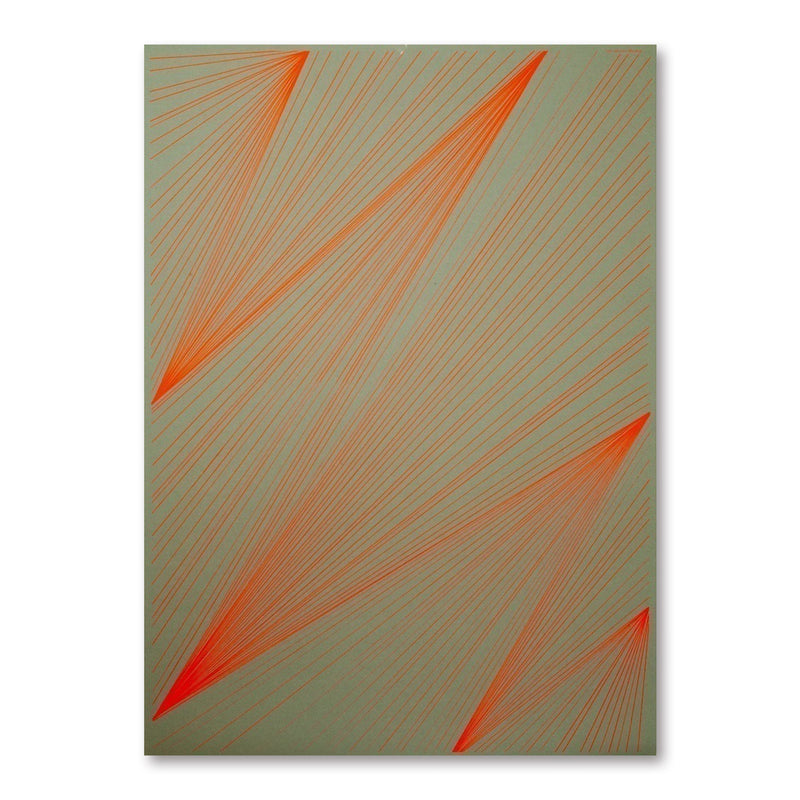 A gray wrapping paper decorated with precise diagonal line patterns in orange, creating a refined and modern graphic design.