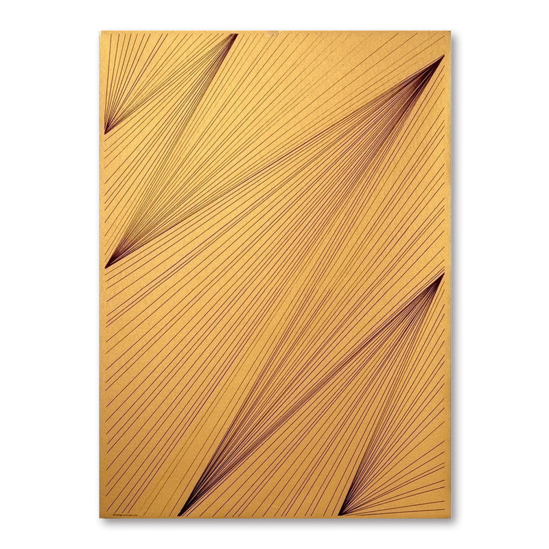 A gold wrapping paper with a warm metallic sheen, decorated with precise diagonal line patterns in black, creating a refined and modern graphic design.
