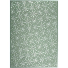 Green wrapping paper decorated with a repeating pattern of interwoven silver star outlines, forming a delicate and festive design.