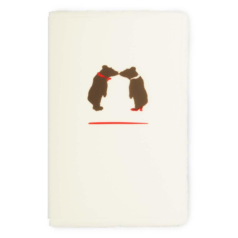 A single card features two simple bear shapes facing each other, printed on cream-colored, deckled-edge paper.