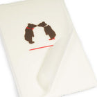 Two stylized bears lean toward each other on textured off-white paper, with a thin red line beneath them.