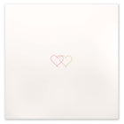 An ivory greeting card shown flat with two small overlapping hearts in pink and gold set against a clean, minimal background.