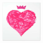 Greeting card with a minimalist, modern look, featuring a large neon-pink heart with a rough, chalk-like texture and a small crown above it on a white background.