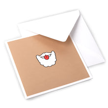 Humorous Christmas card with a cartoon illustration of Santa’s white beard and mustache with his red tongue sticking out, paired with a plain white envelope.