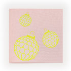 A pastel pink card featuring neon yellow baubles for a fresh and playful holiday design.