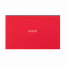 Bright red Christmas card with the text 'HO HO HO HI HI HI' in metallic white lettering.