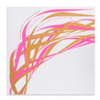 A bright and abstract design with neon pink and gold lametta-style ribbons across the card, with text that reads "Merry Christmas & Happy New Year" in various languages.