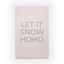 Light pink Christmas card with bold silver text reading 'LET IT SNOW HOHO'.