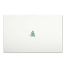Simple white Christmas card with a small decorated Christmas tree illustration in the center.