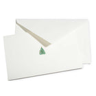Simple white Christmas card with a small decorated Christmas tree illustration in the center, paired with a plain white envelope.