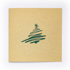 Gold Christmas card with a hand-drawn green Christmas tree illustration in the center.